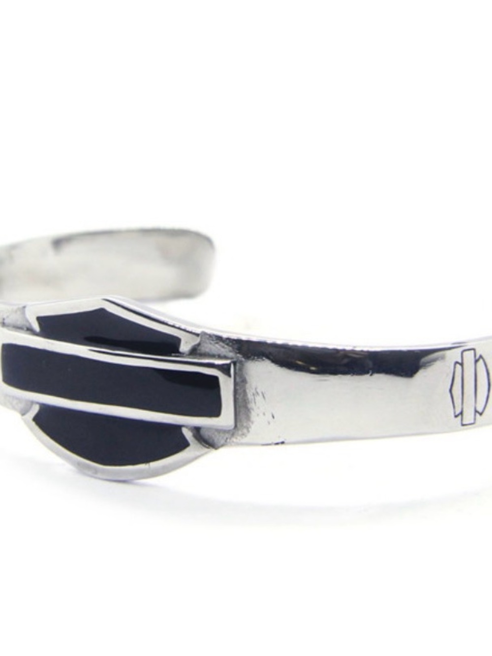 Harley-Davidson Silver and Black Enamel Men's Cuff Bracelet